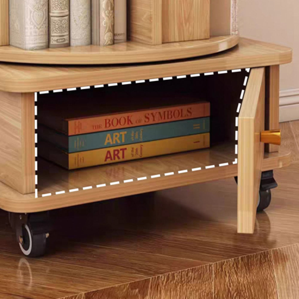 Chic Crate-6-Tier Rotating Bookshelf – 360° Display | Wheels+Drawer | Space-Saver | Bedroom/Living Room/Office | Wood