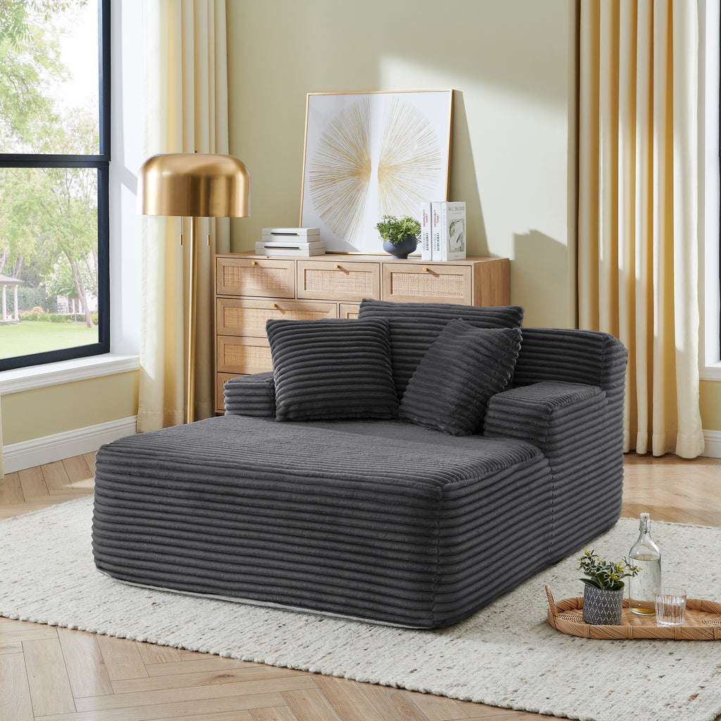 Single lazy sofa lounge chair, no assembly required, made of velvet fabric, fluffy modern single lounge chair, used for Home Office-Dark Gray