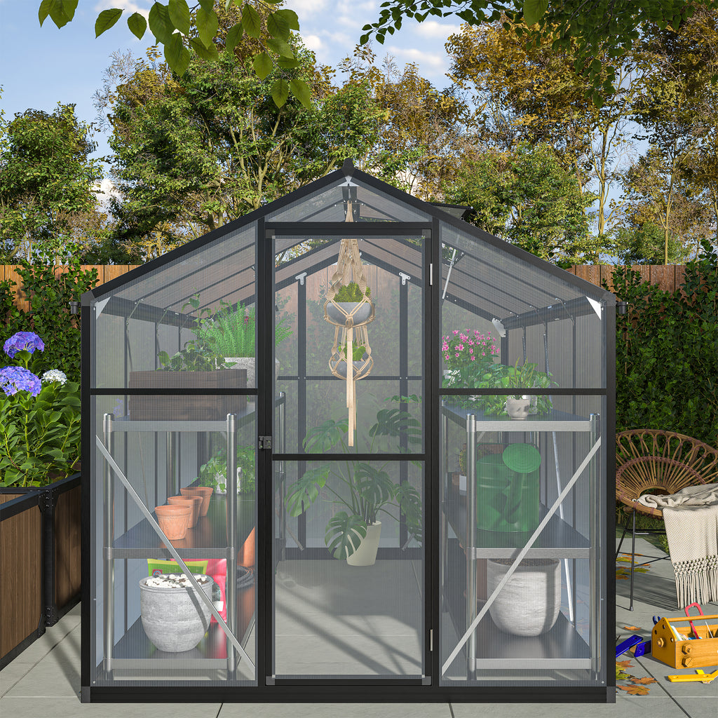 Outdoor Polycarbonate Greenhouse with Roof Vent, Quick-Setup Aluminum Walk-in for Garden Backyard