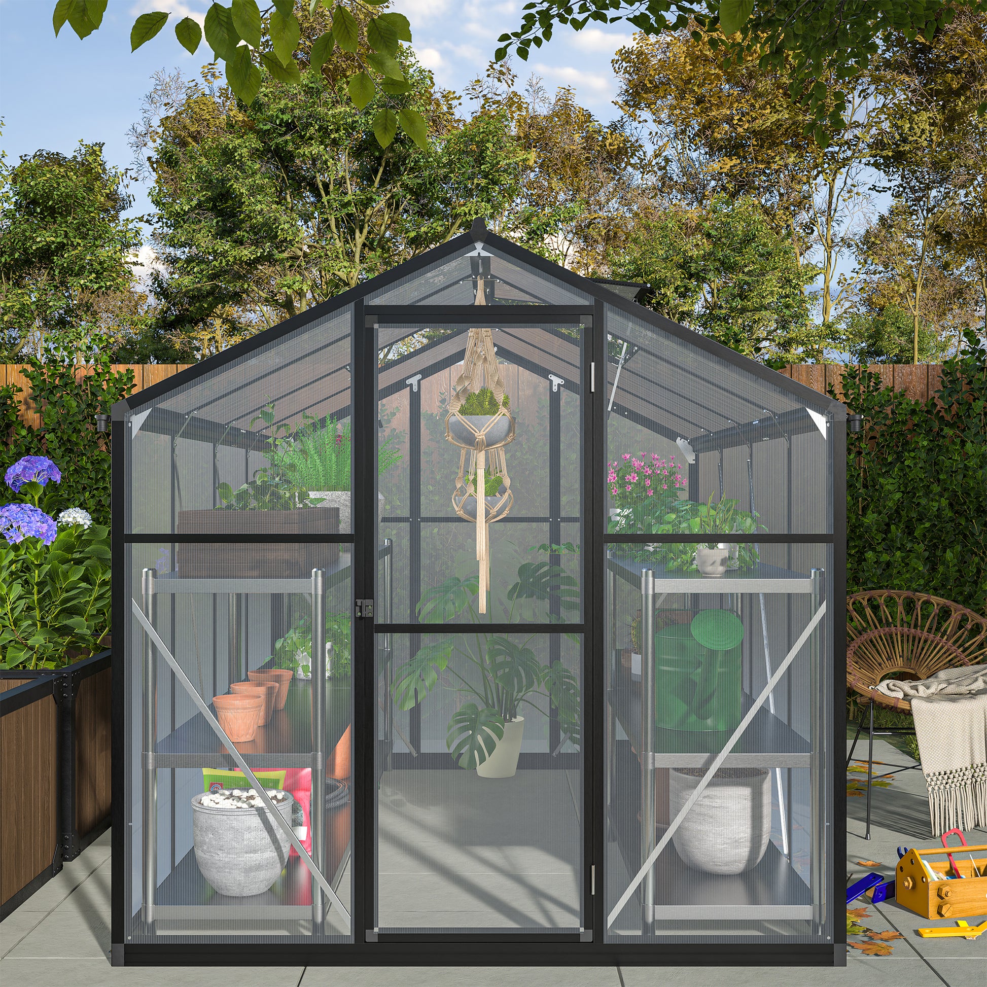 Outdoor Polycarbonate Greenhouse with Roof Vent, Quick-Setup Aluminum Walk-in for Garden Backyard