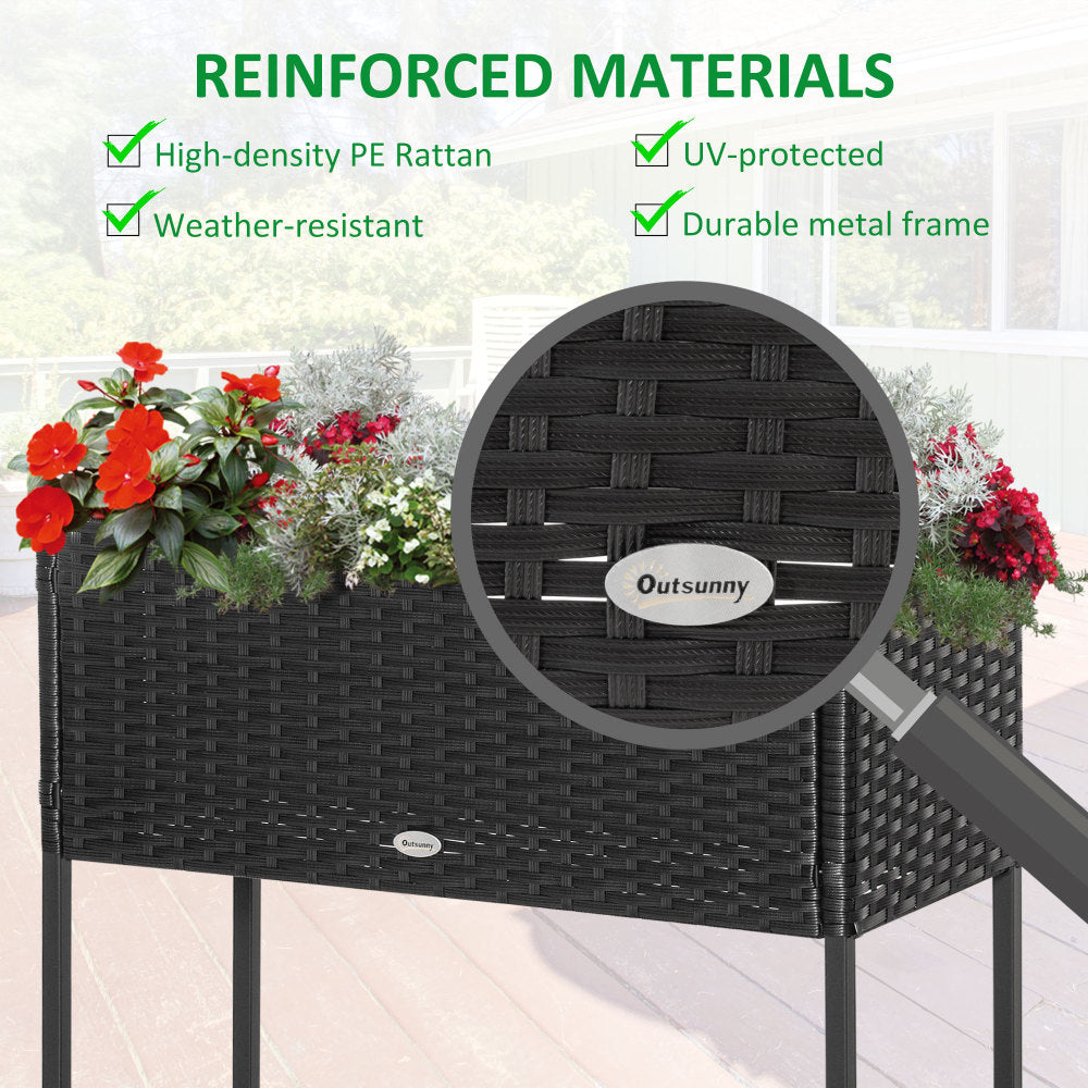 Chic Crate - Raised Garden Bed, Elevated Planter Box with Rattan Wicker Look, Tool Storage Shelf, Portable Design for Herbs, Vegetables, Flowers, Black