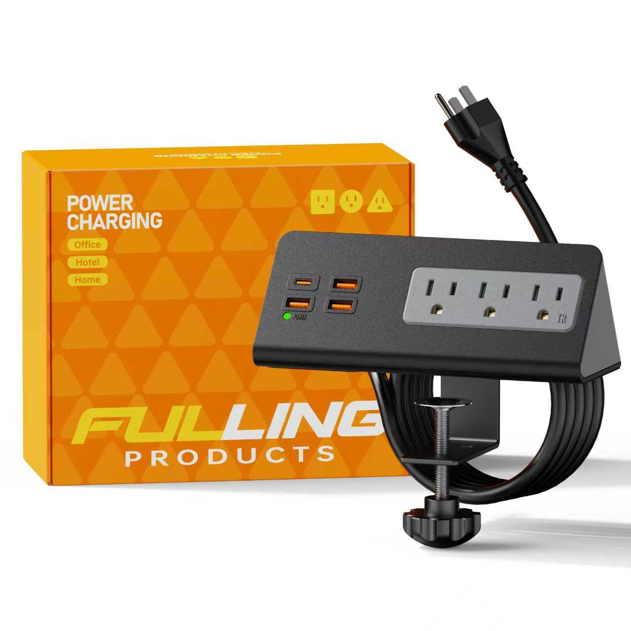 Desktop Power Station, 4 Outlets, 3 USB & USB-C PD, Surge Protector, Clamp Mount, ETL Listed