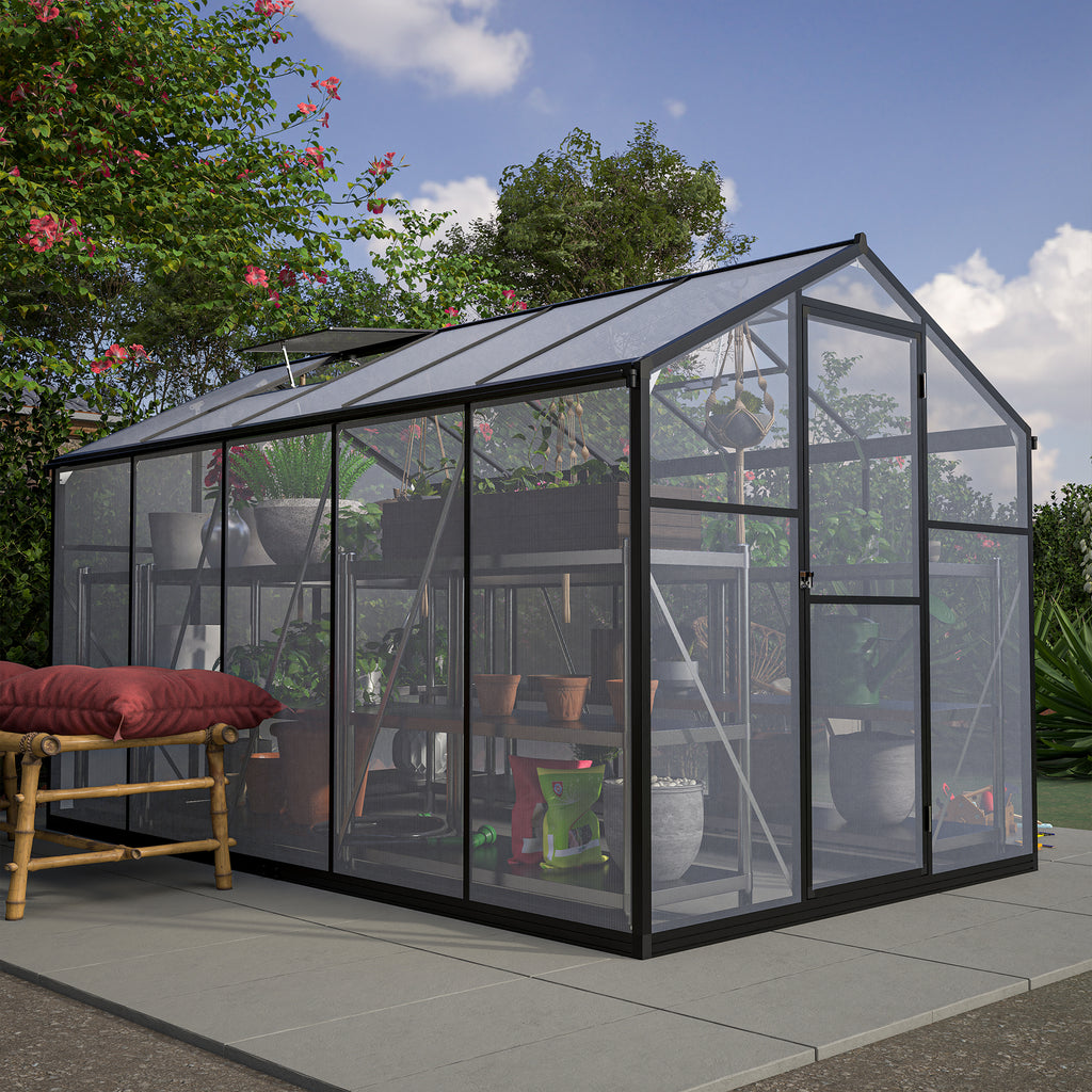 Outdoor Polycarbonate Greenhouse with Roof Vent, Quick-Setup Aluminum Walk-in for Garden Backyard