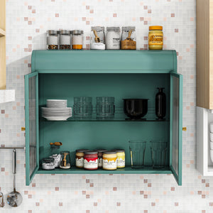 Chic Crate-Army Green 2-Door Wall-Mounted Metal Cabinet – Tempered Glass Shelves | Multi-Room | Bath, Kitchen, Office