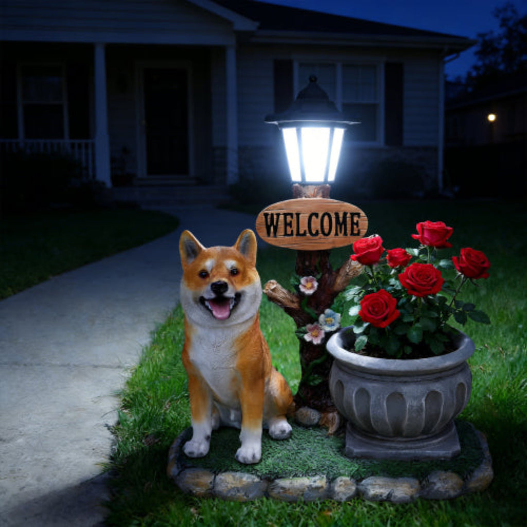 Sitting Akita Dog Shaped Planter Statue with Dignified Modeling for Potted Flowers