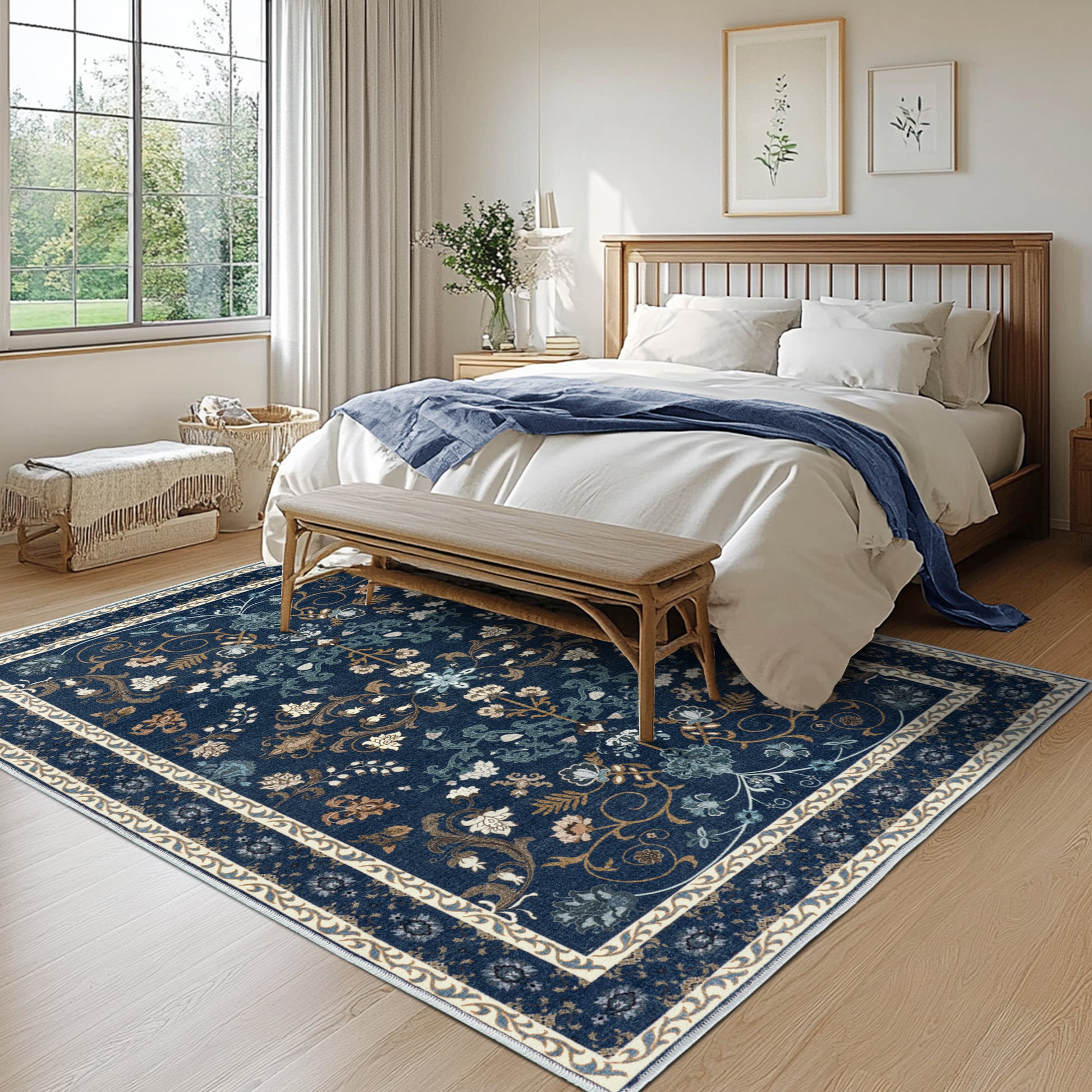 Area Rugs for Living Room Vintage Floral Non-Slip Rug Stain Resistant Low Pile Carpets for Bedroom Dining Room Farmhouse