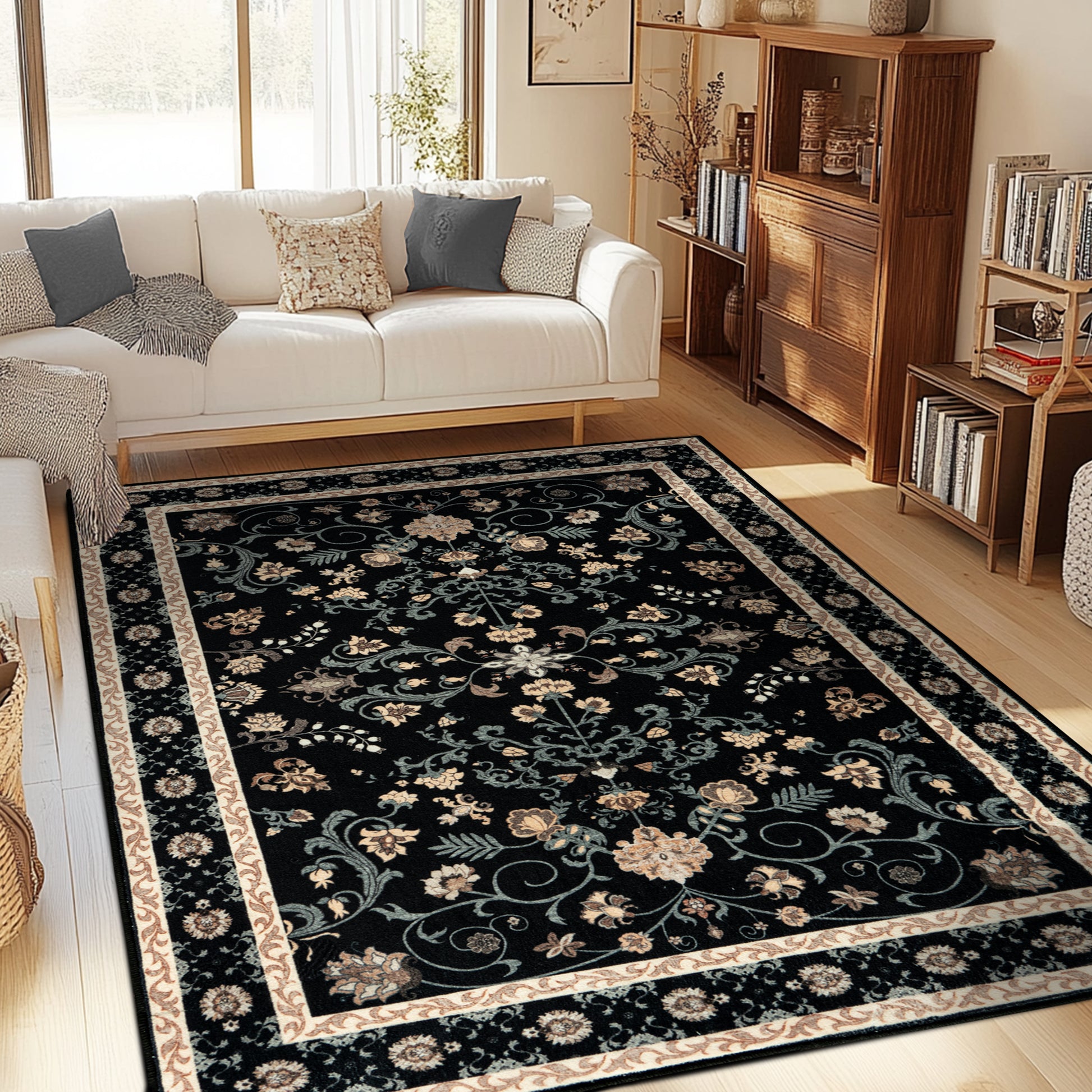 Area Rugs for Living Room Vintage Floral Non-Slip Rug Stain Resistant Low Pile Carpets for Bedroom Dining Room Farmhouse