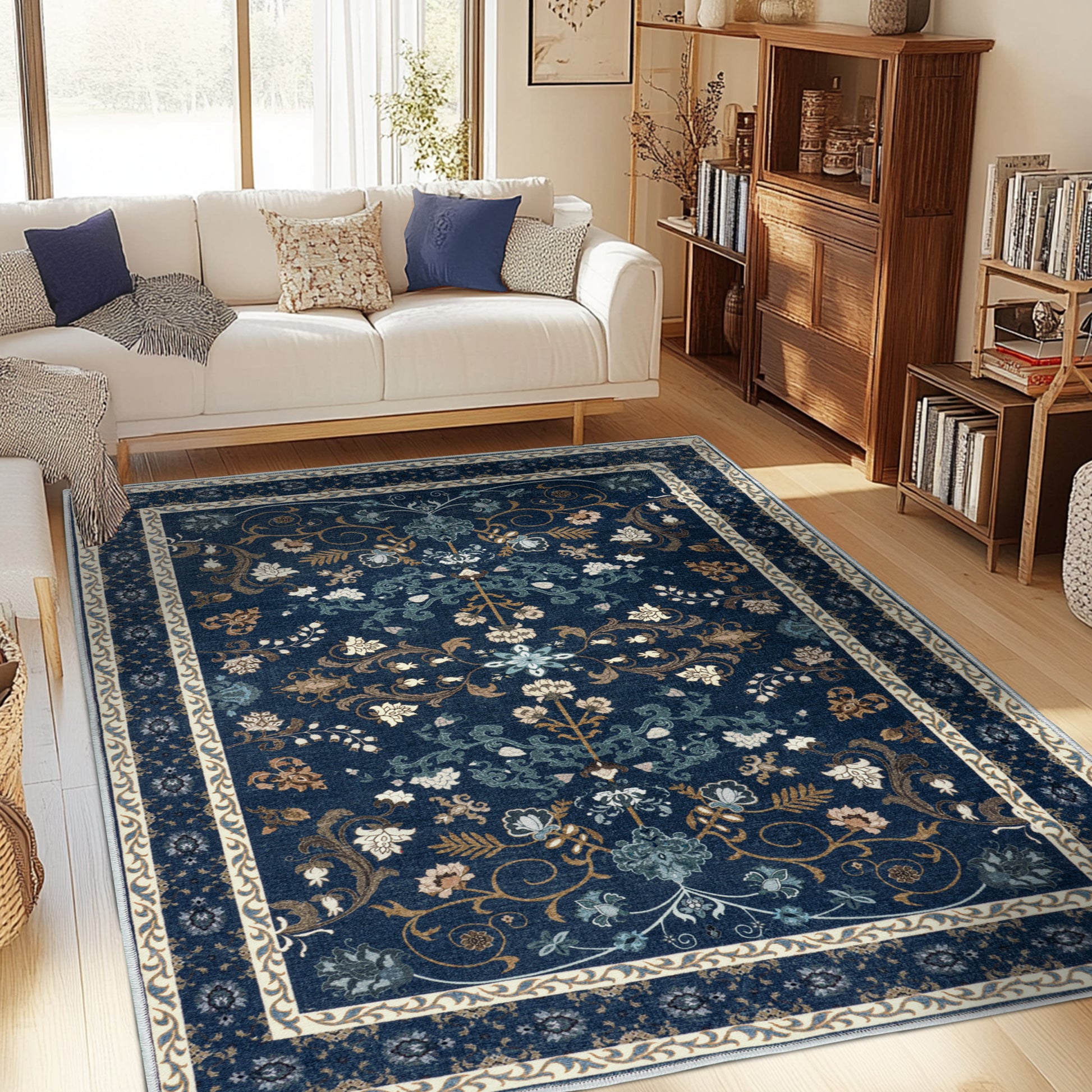 Area Rugs for Living Room Vintage Floral Non-Slip Rug Stain Resistant Low Pile Carpets for Bedroom Dining Room Farmhouse