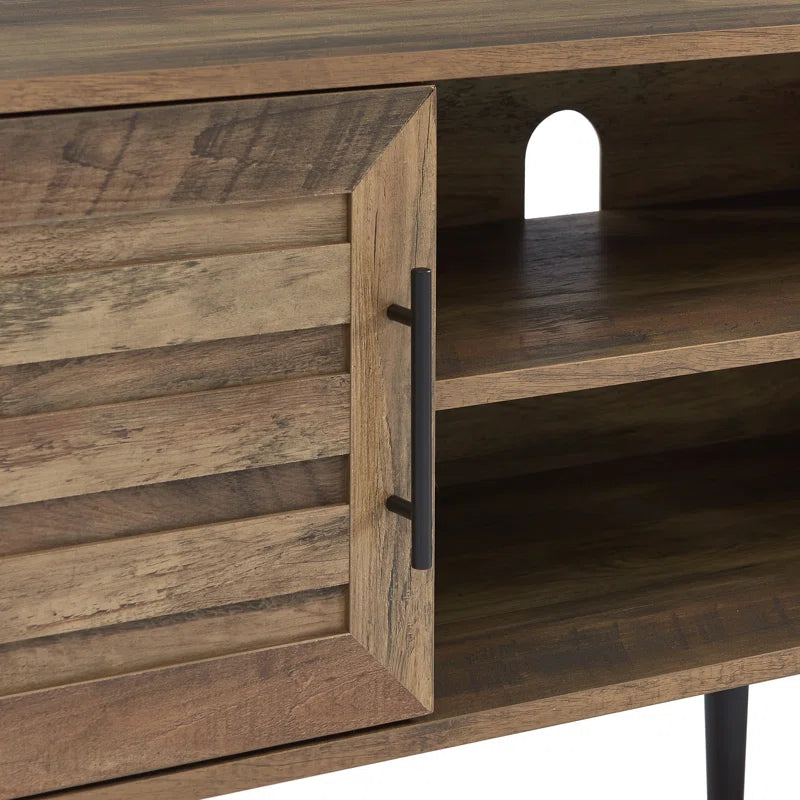 Chic Crate - Bryner Mid-Century Rustic Oak TV Stand for 70" TVs w/ Storage & Cable Management