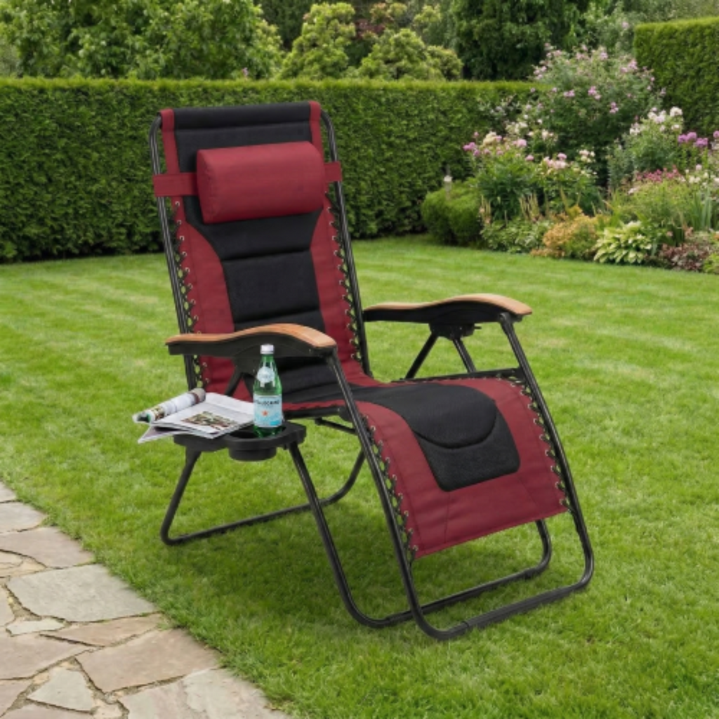 Oversized Padded Zero Gravity Chair, Foldable Patio Recliner, 30" Wide Seat Anti Gravity Lounger with Cup Holder, Support 400 LBS