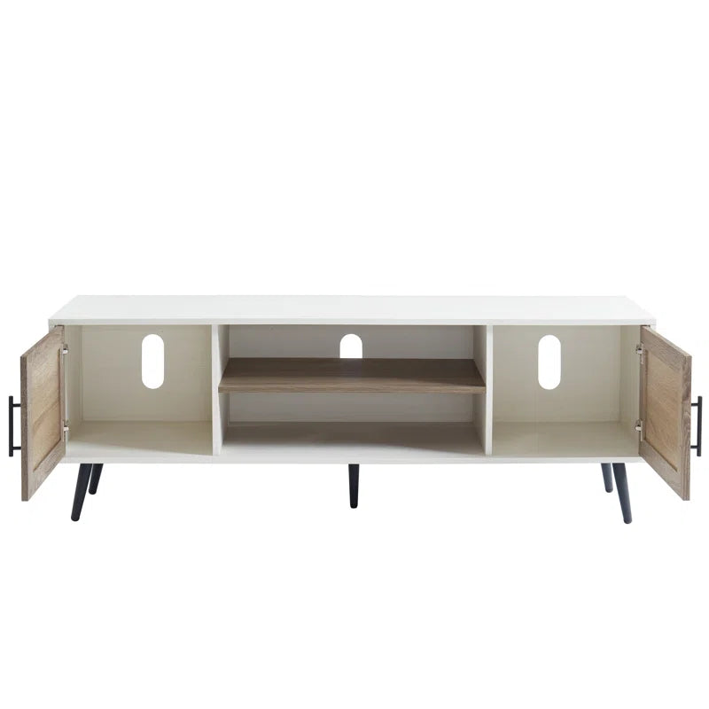 Chic Crate - Bryner White Walnut Mid-Century TV Stand for TVs Up to 65" with Storage & Cable Management