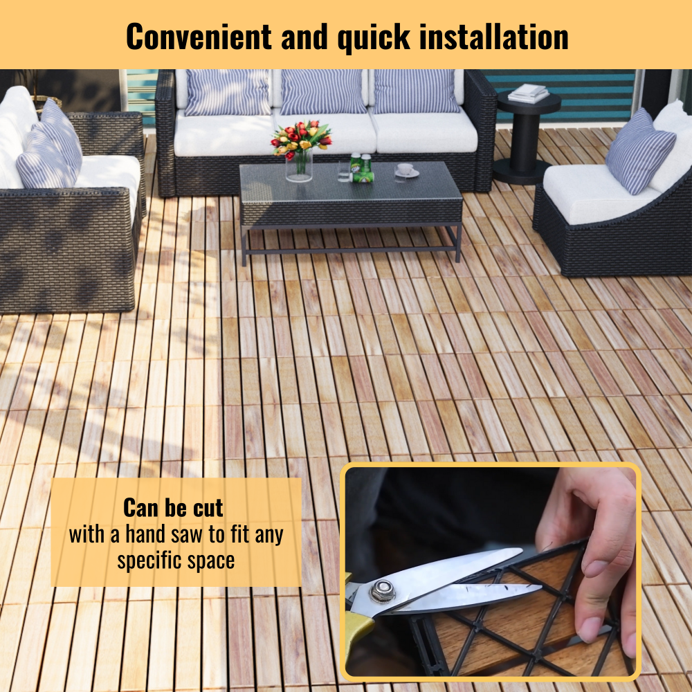 Chic Crate 10Pack 12in Striped Deck Tiles – Interlocking Yellow Acacia Hardwood Flooring