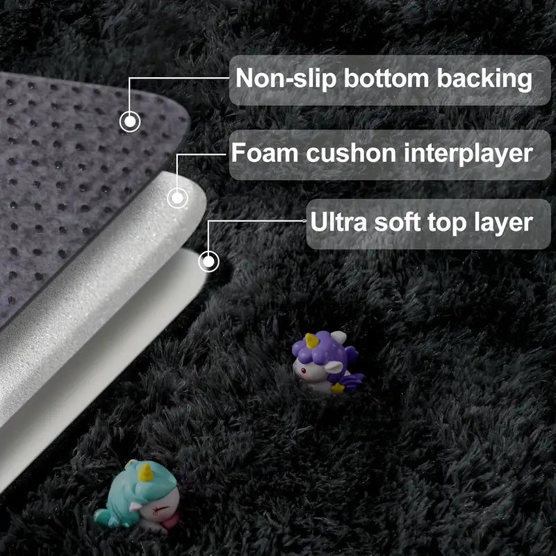 Tie-Dye Black Shag Rug, Ultra Soft 1.7" Plush Mat with Non-Slip Backing, Bedroom or Living Room