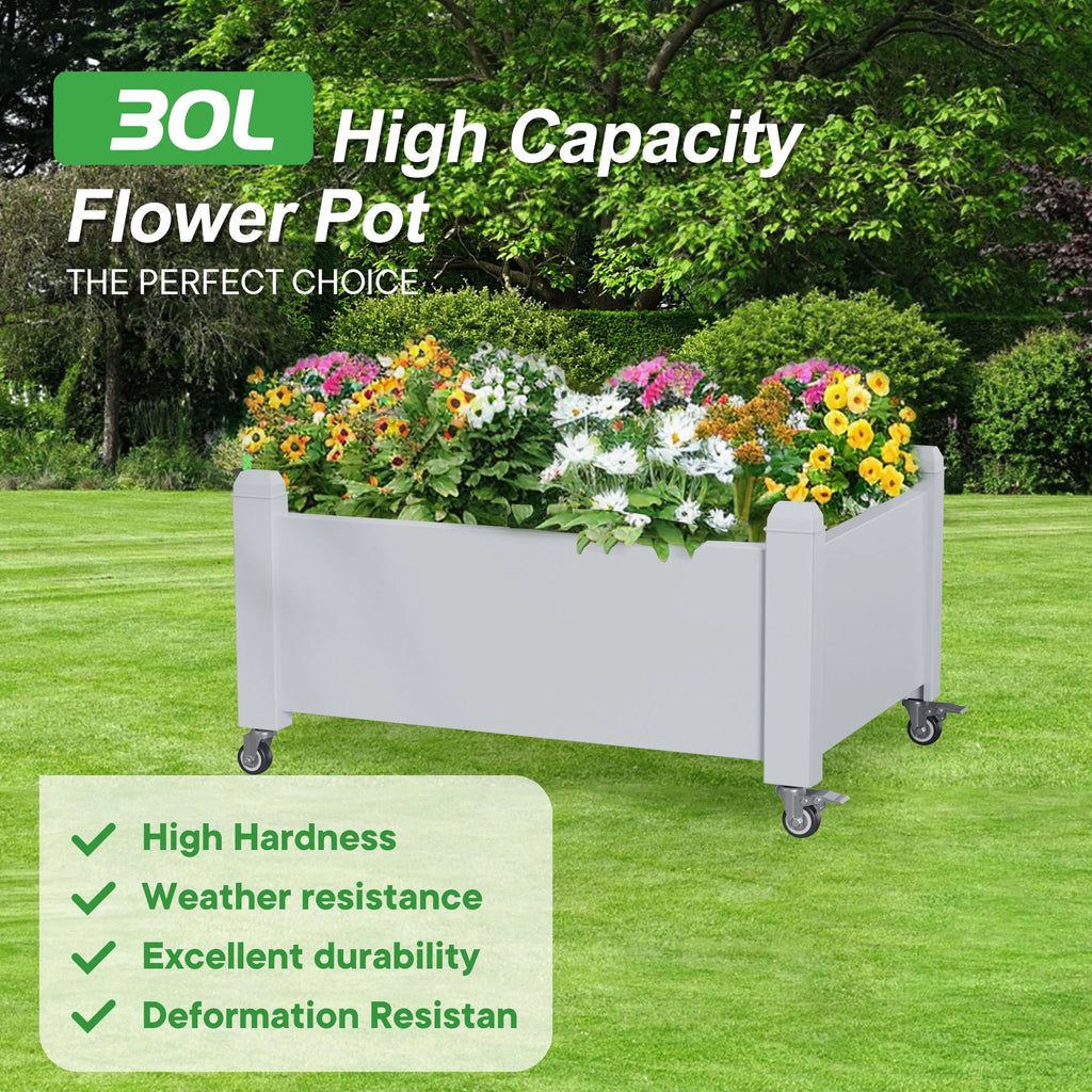 Raised Garden Bed with Wheels, Weatherproof Resin Planter Box with Drain Hole & Water Level for Vegetables