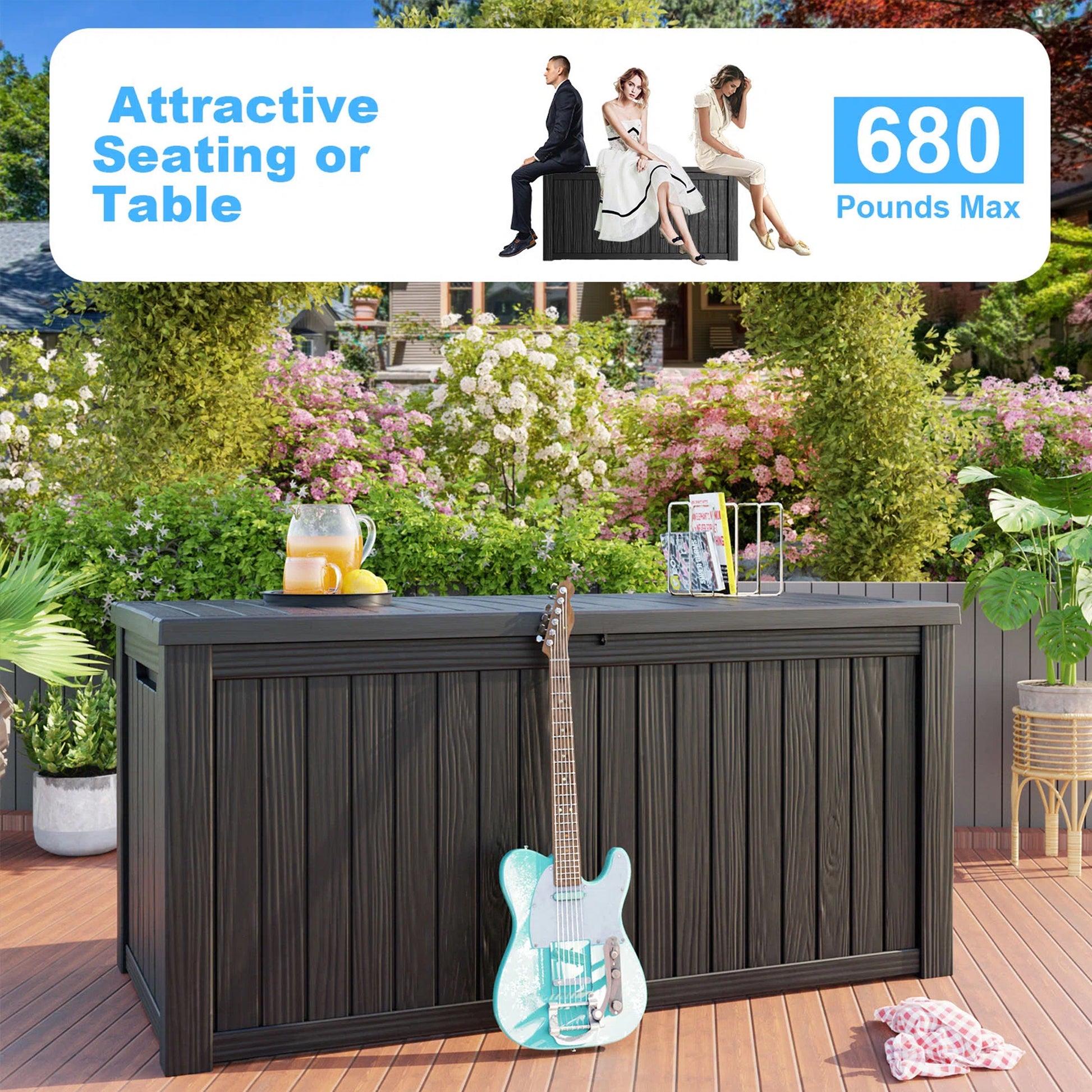 Chic Crate - StormArmor 180Gal LockPro Deck Box - Hurricane-Proof HDPE Resin w/ QuadLock & UV360 Shield - Mega Outdoor Storage for Pool/Patio Tools