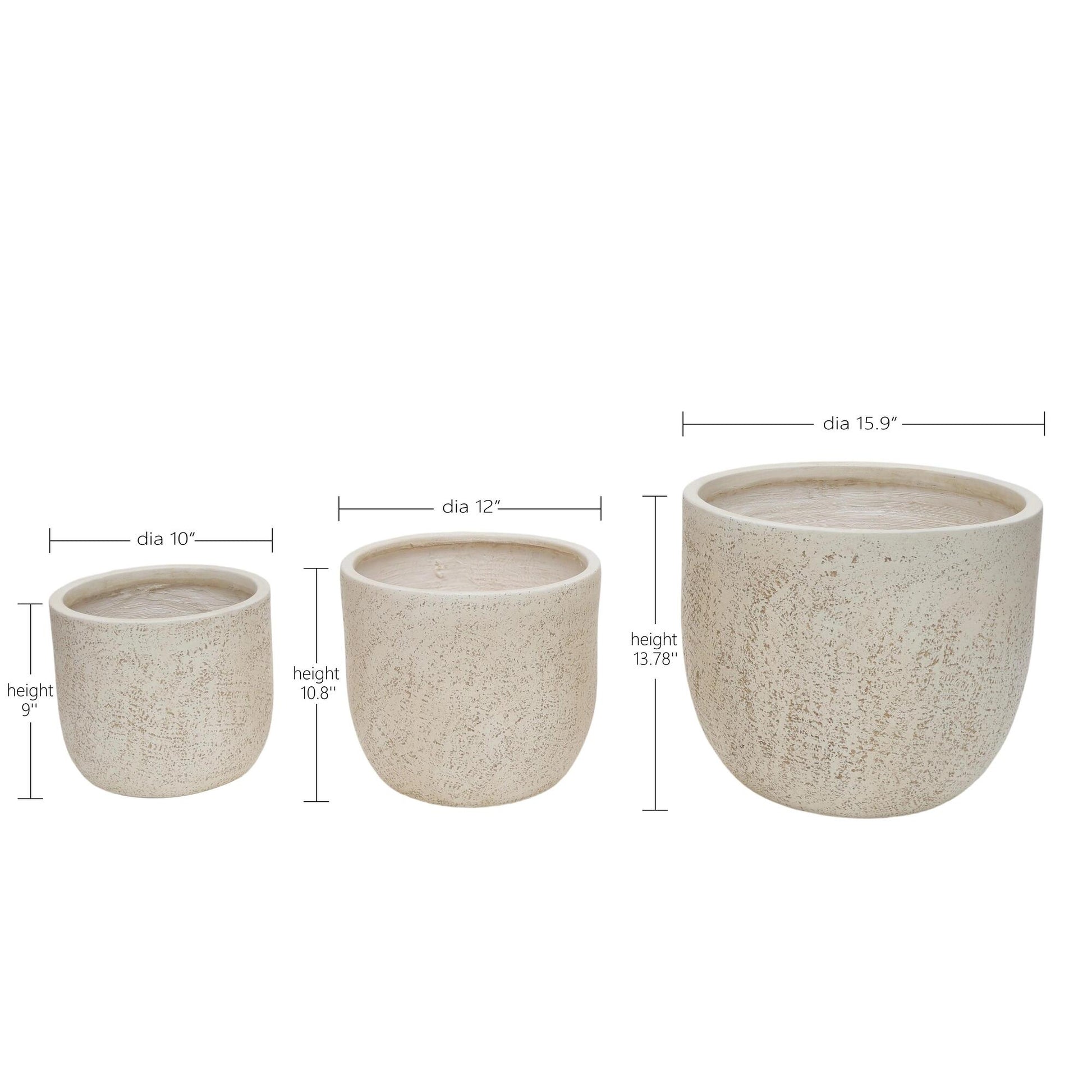 Set of Round MGO Planters Lightweight Plant Pots with Drainage for Indoor Outdoor Gardening