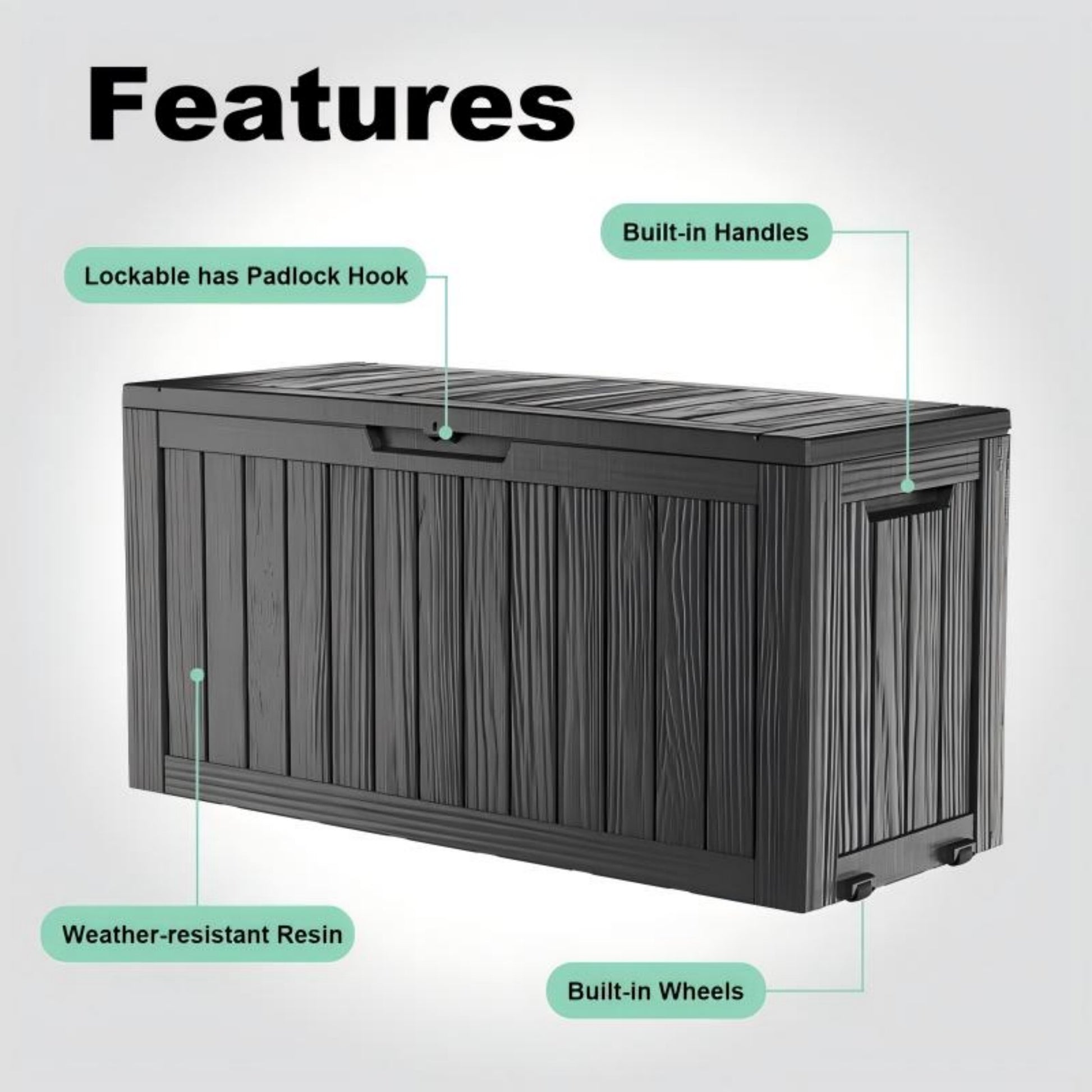 75 Gallon Outdoor Deck Box, Water-Resistant Resin Storage Box with Lockable Lid for Patio