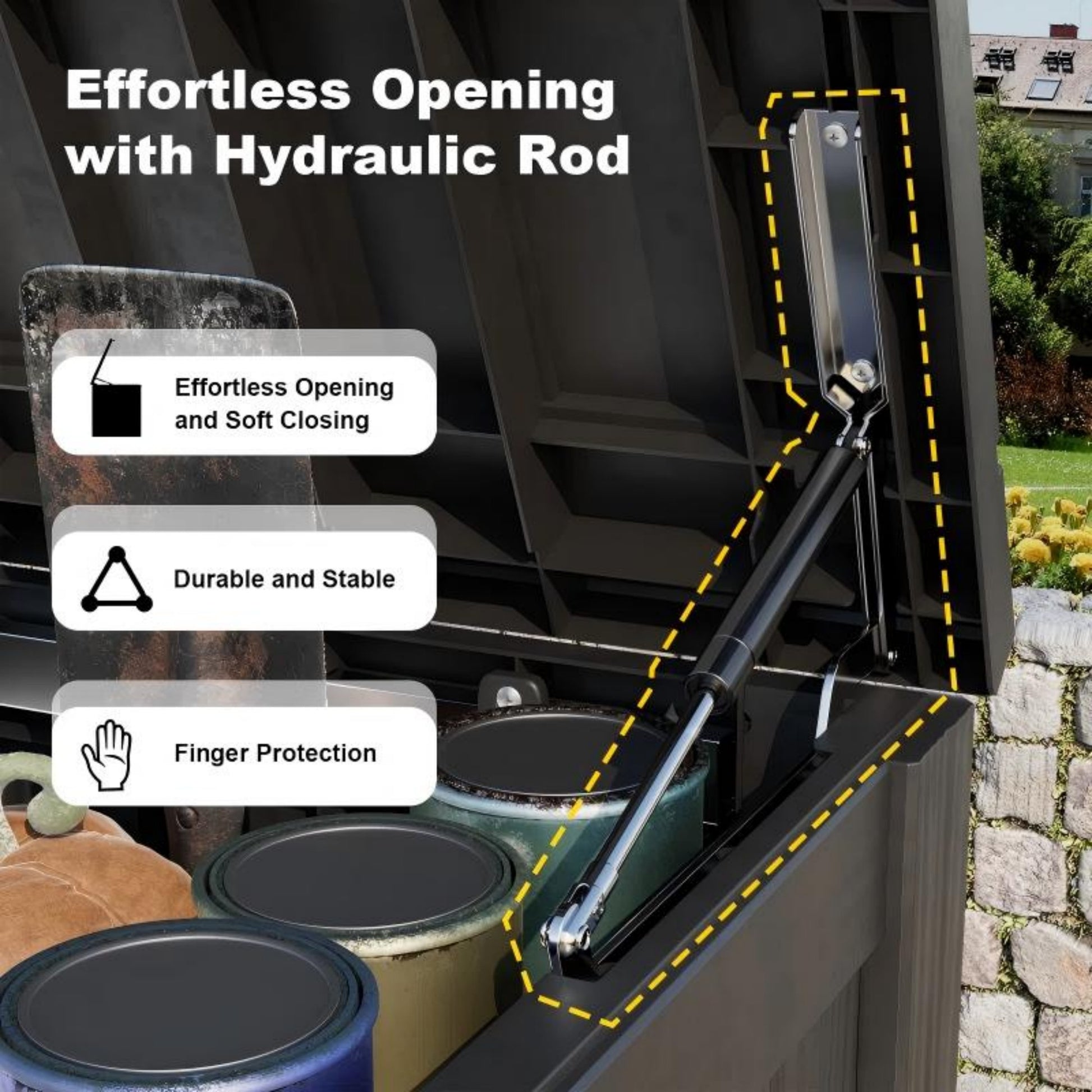 150 Gallon Resin Deck Box, Water-Resistant Lockable Outdoor Storage Box for Patio Organization