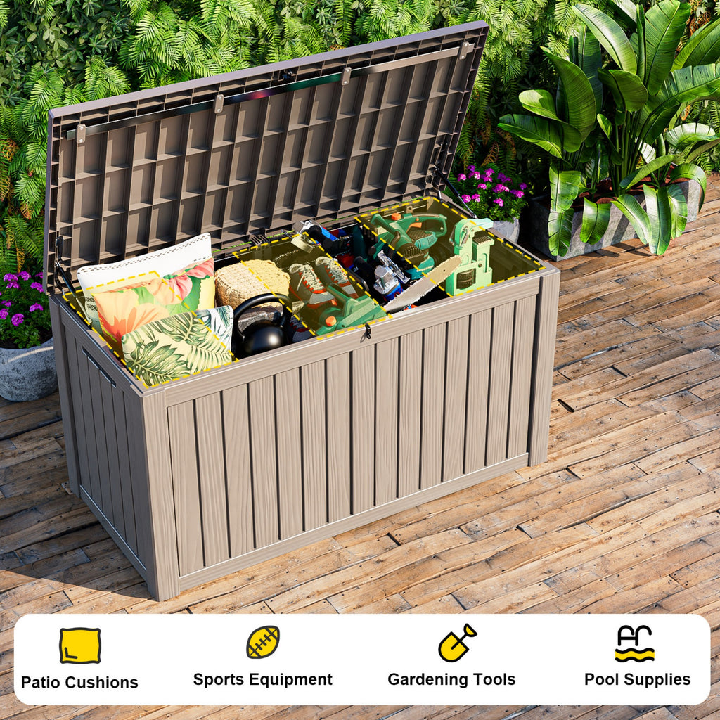 150 Gallon Resin Deck Box, Water-Resistant Lockable Outdoor Storage Box for Patio Organization