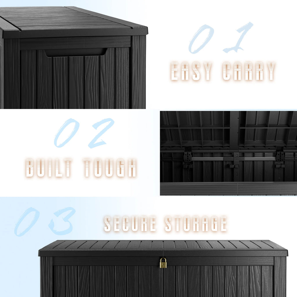 180 Gallon Resin Deck Box, Water-Resistant Lockable Outdoor Storage Box for Patio Organization
