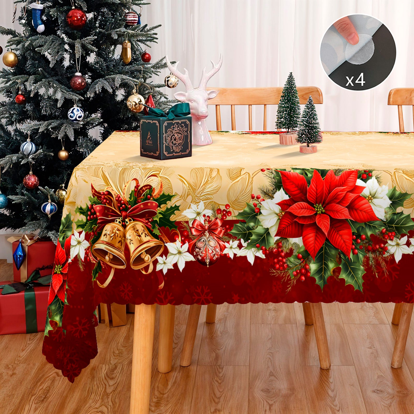 Christmas Tablecloth, Santa Claus and Christmas tree Stain-Resistant Table Cover for Dining Table Holiday Decoration