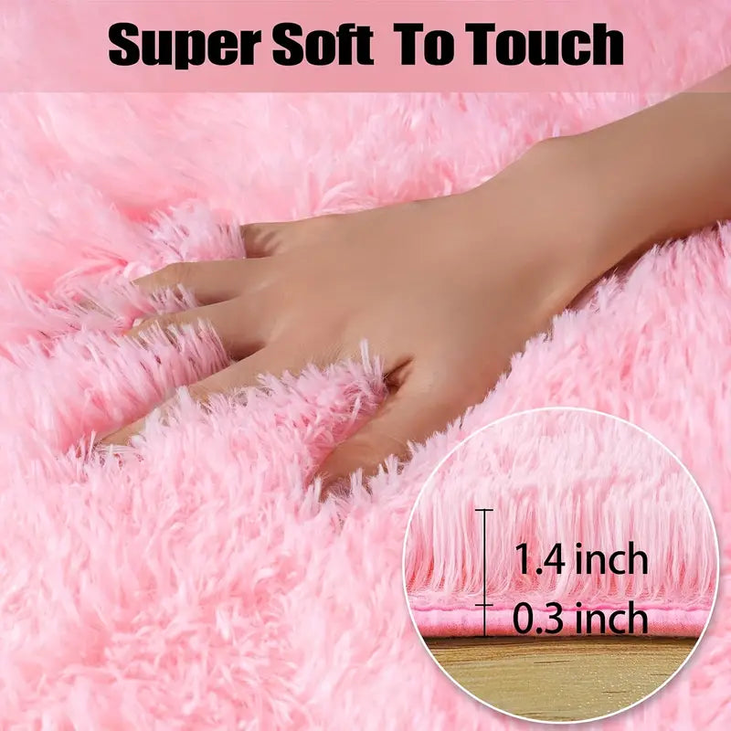 Blush Pink Shag Rug Ultra-Soft 1.7" Thick Non-Slip with Grip Pads for Bedroom or Office