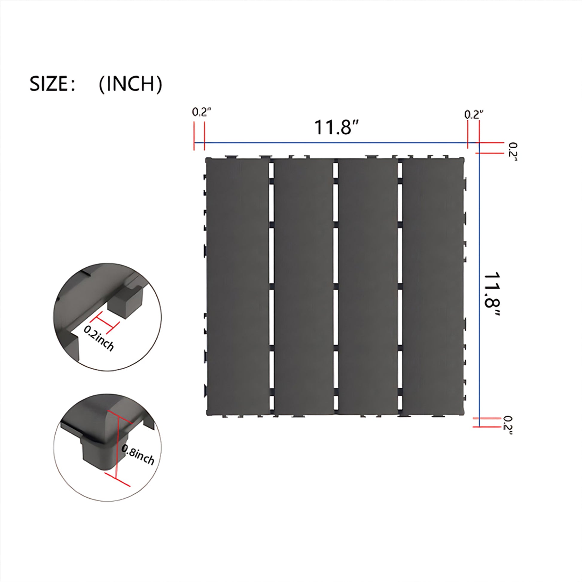 Chic Crate 44 Pack 12'' Interlocking Plastic Deck Tiles – Dark Gray, Waterproof
