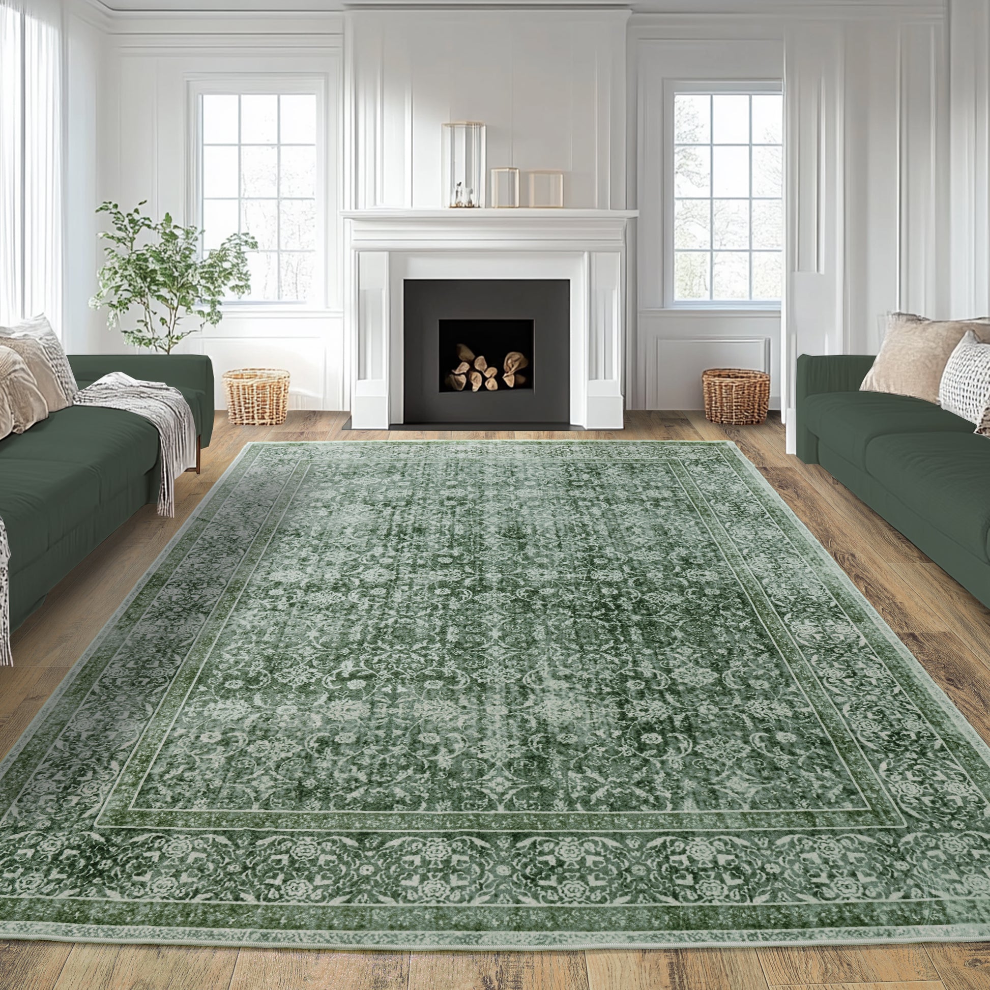 8x10 Washable Vintage Floral Area Rugs for Living Room, Soft Low Pile Non Slip Rug for Kitchen Laundry Room Playroom