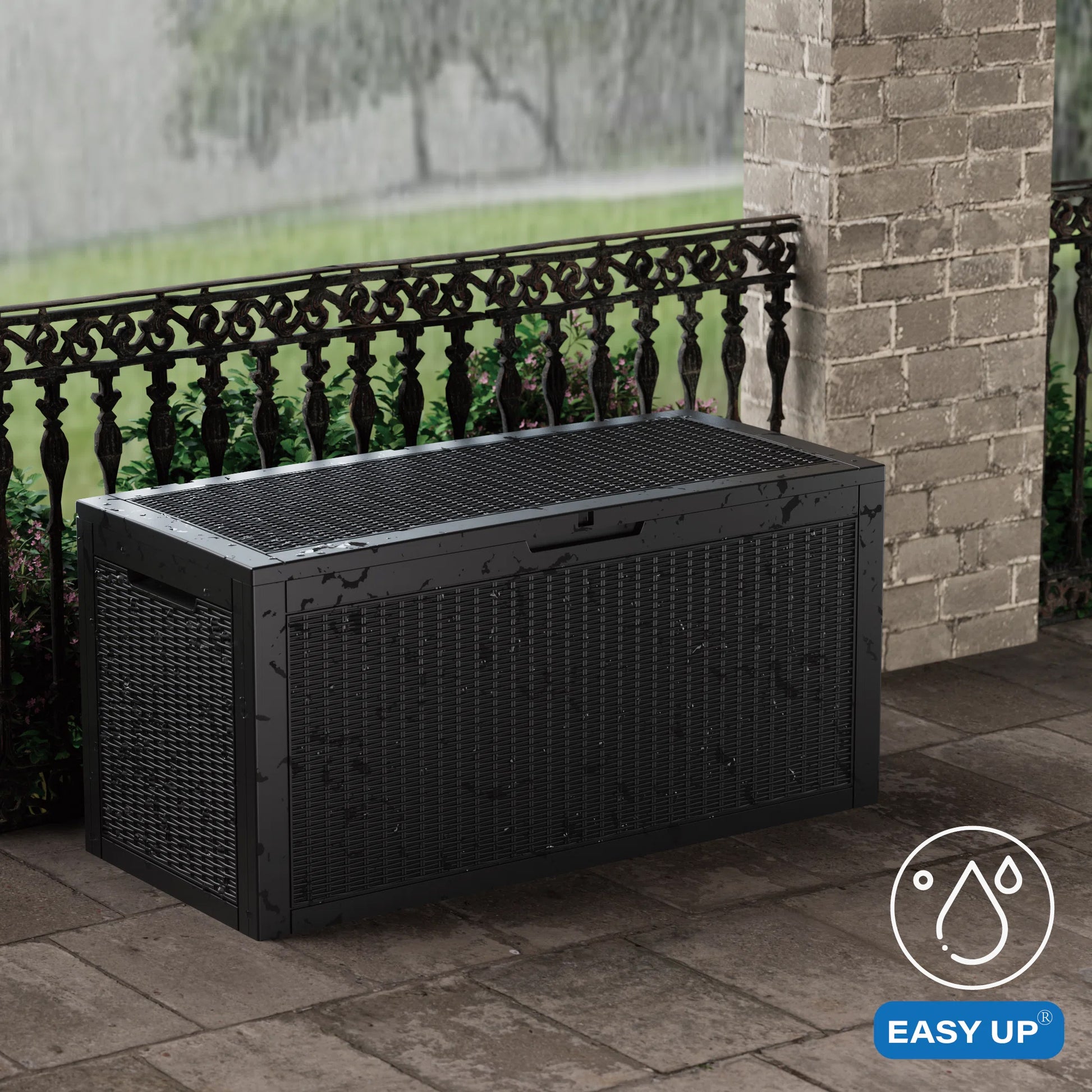 100 Gallon Outdoor Deck Box, Water-Resistant Resin Storage Box with Lockable Lid for Patio