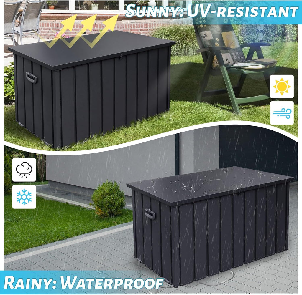 190 Gallon Patio Steel Storage Deck Box, Waterproof Lockable Bin for Cushions, Pillows & Tools