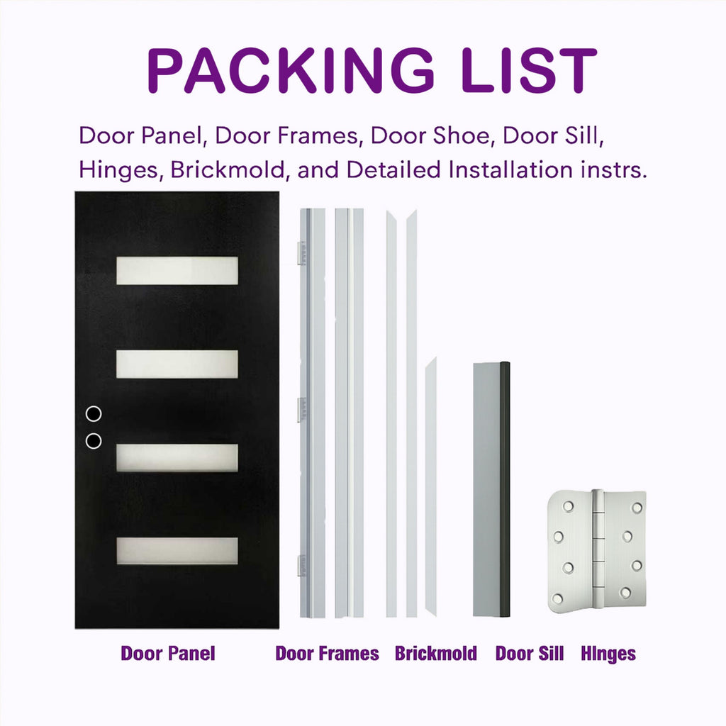 Chic Crate 36x80 Fiberglass Entry Door with Frosted Glass, Left Hand Inswing, Brickmould & Vinyl Frame