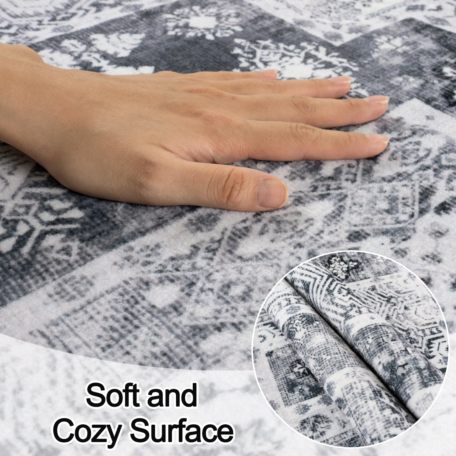 5x7ft Washable Vintage Area Rug, Thin Foldable Non-Slip Distressed Floral Carpet for Bedroom Living Room Bathroom