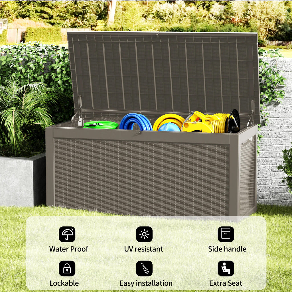 260 Gallon Resin Deck Box, Water-Resistant Lockable Outdoor Storage Box for Patio Organization