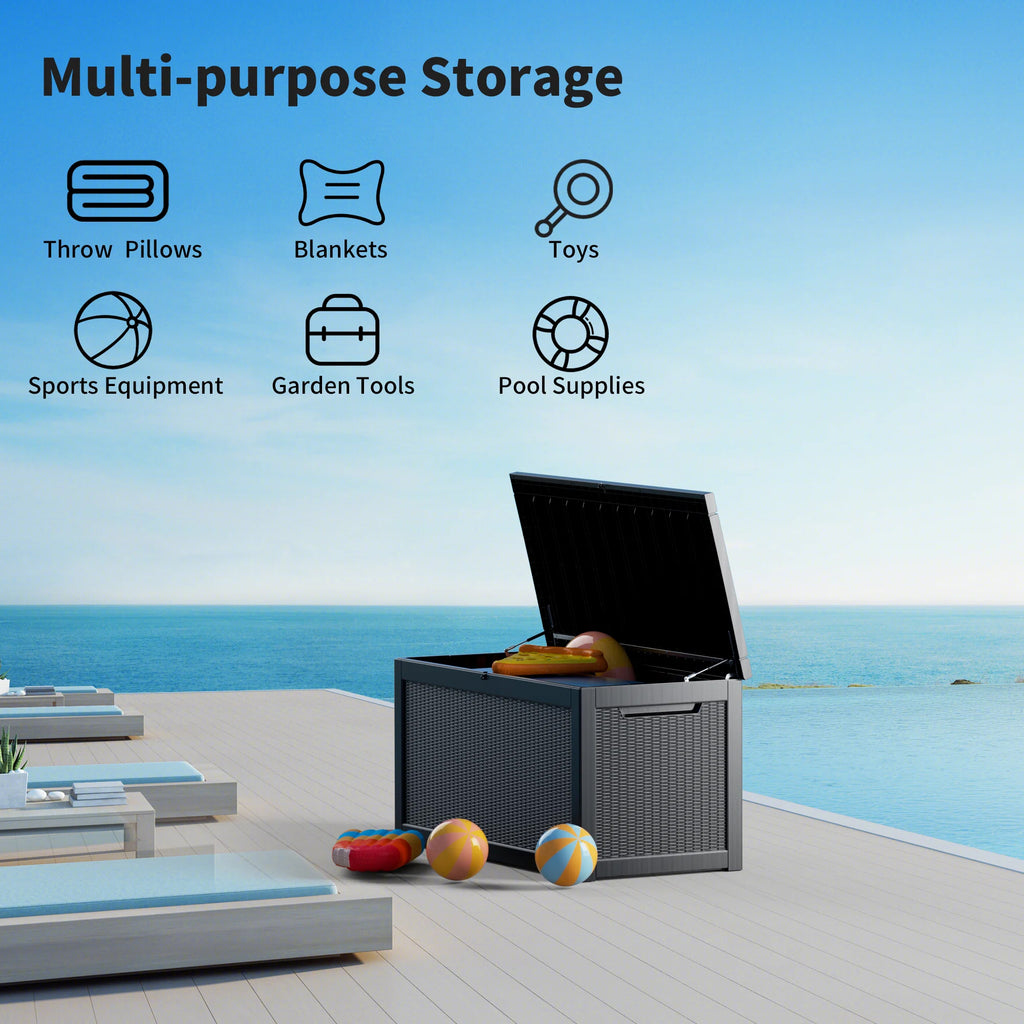 260 Gallon Resin Deck Box, Water-Resistant Lockable Outdoor Storage Box for Patio Organization