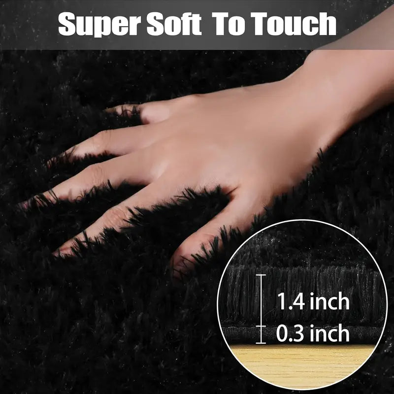 Black Shag Rug, Extra Soft 1.7" Plush Mat, Non-Slip, 100% Polyester for Bedroom or Living Room