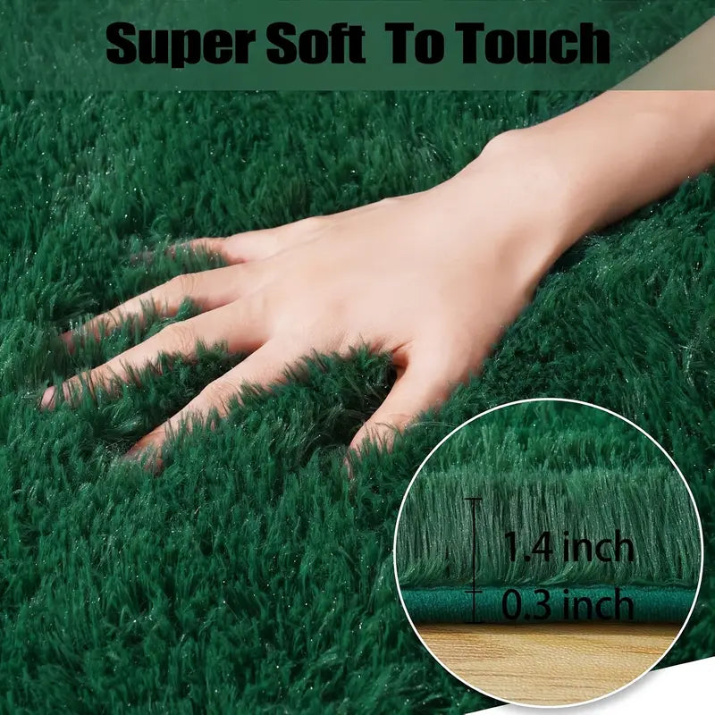 Dark Green Shag Rug, Ultra Soft 1.7" Thick, Non-Slip Backing, for Bedroom or Living Room