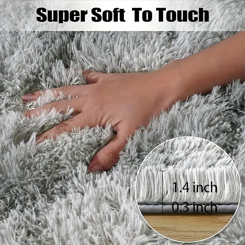 Tie-Dyed Gray Shag Rug, Ultra Soft 1.7" Plush, Non-Slip, 100% Polyester for Bedroom or Living Room