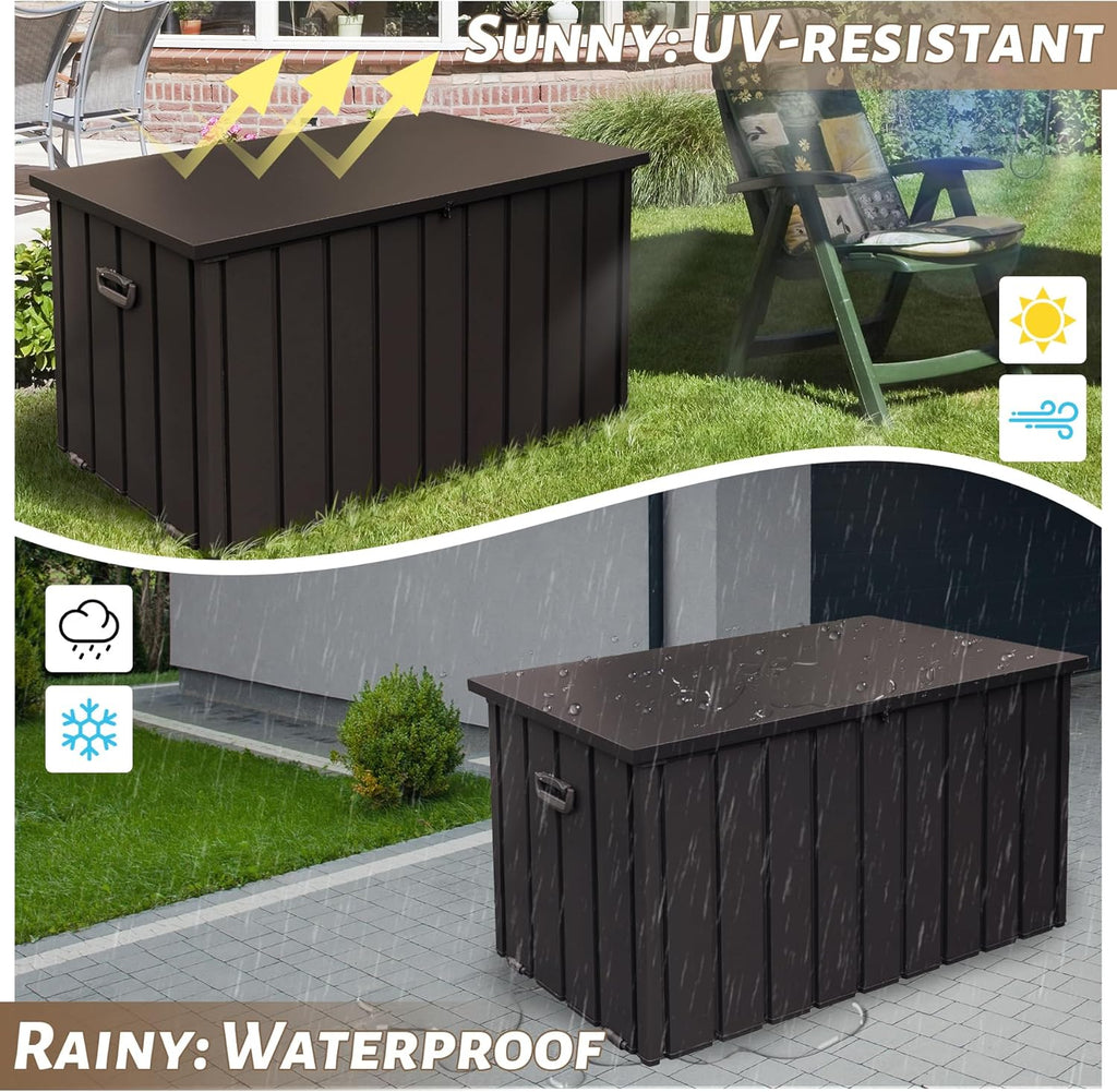 190 Gallon Patio Steel Storage Deck Box, Waterproof Lockable Bin for Cushions, Pillows & Tools