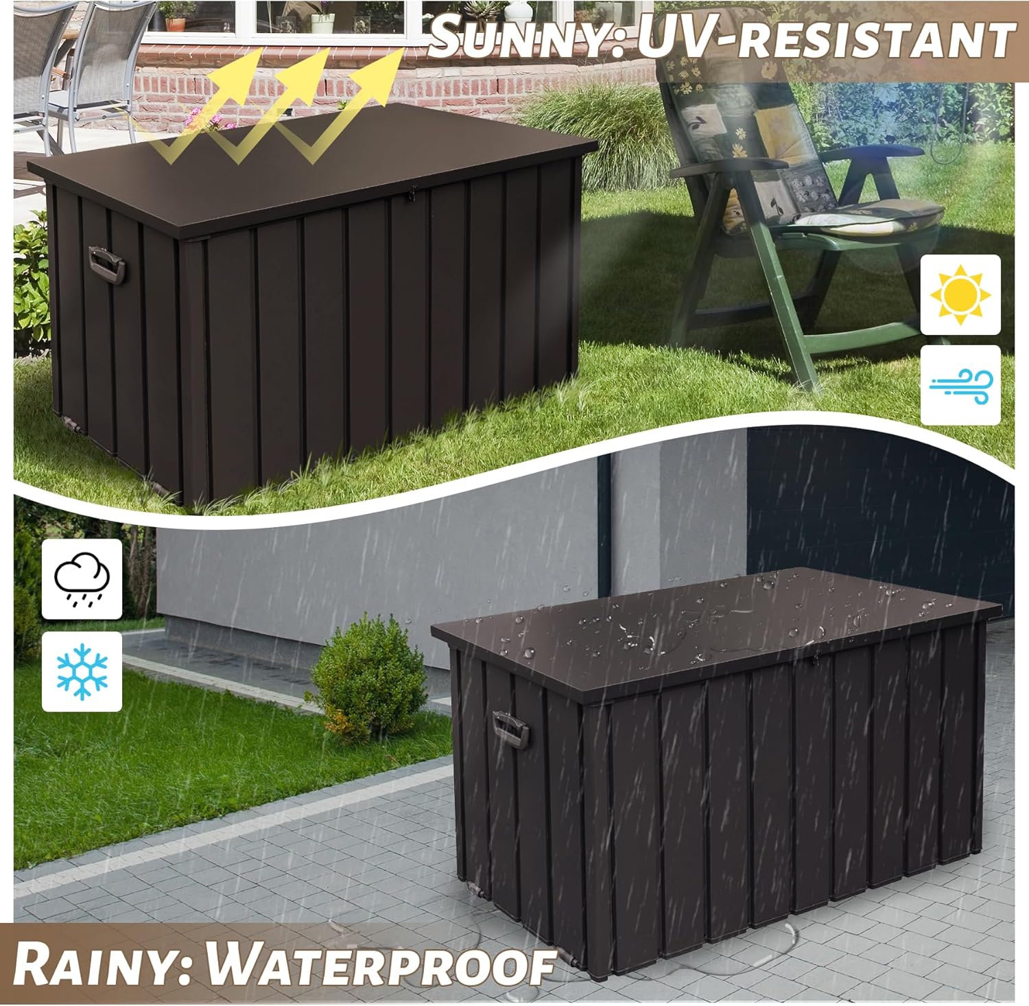 190 Gallon Patio Steel Storage Deck Box, Waterproof Lockable Bin for Cushions, Pillows & Tools