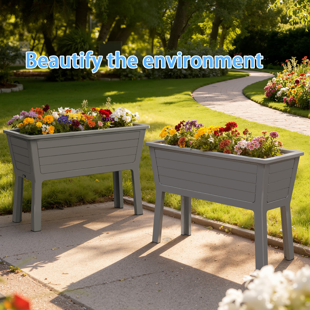 Light Coffee Raised Garden Bed, 27 Gal Soil & 5 Gal Water Storage, UV-Resistant Resin Outdoor Planter