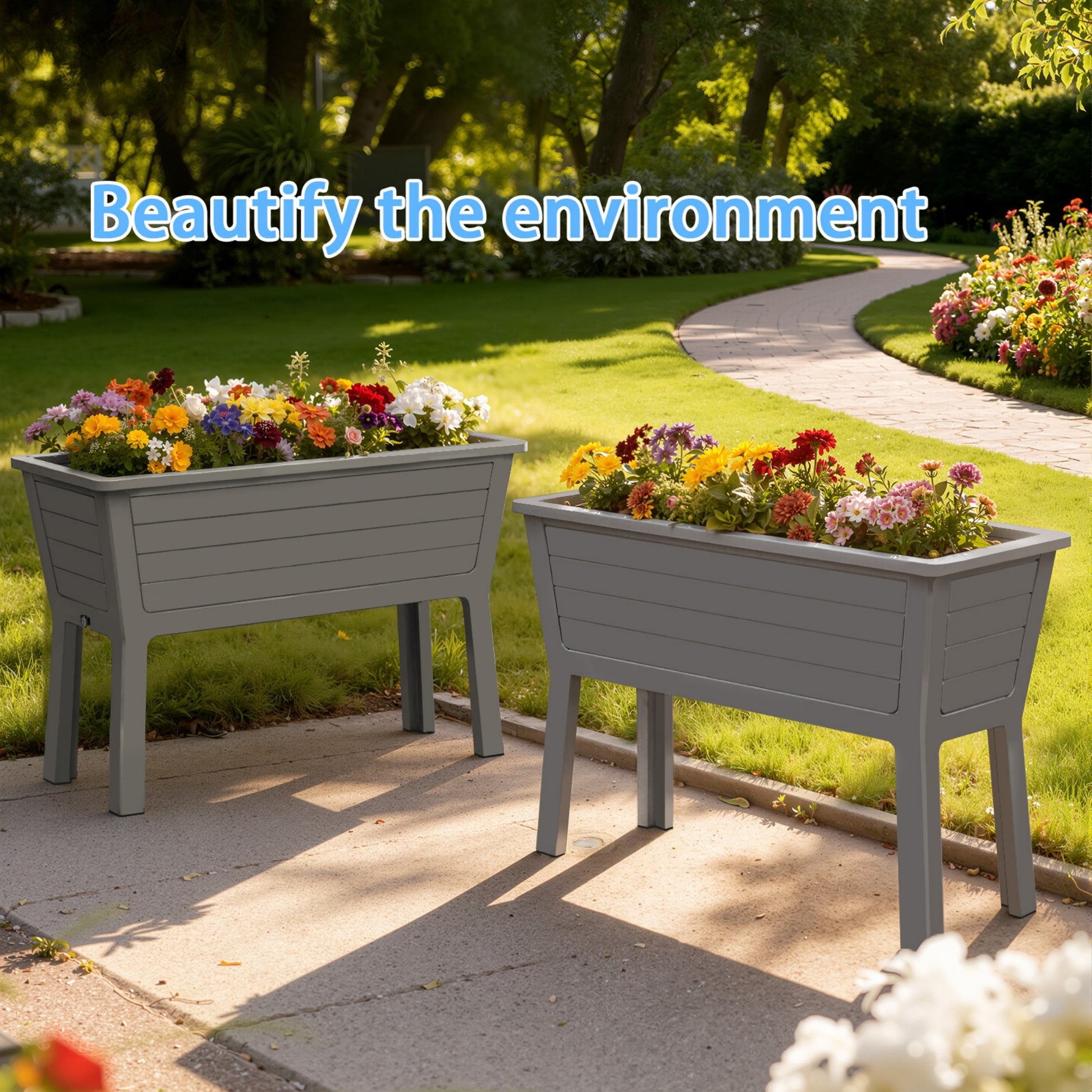Light Coffee Raised Garden Bed, 27 Gal Soil & 5 Gal Water Storage, UV-Resistant Resin Outdoor Planter