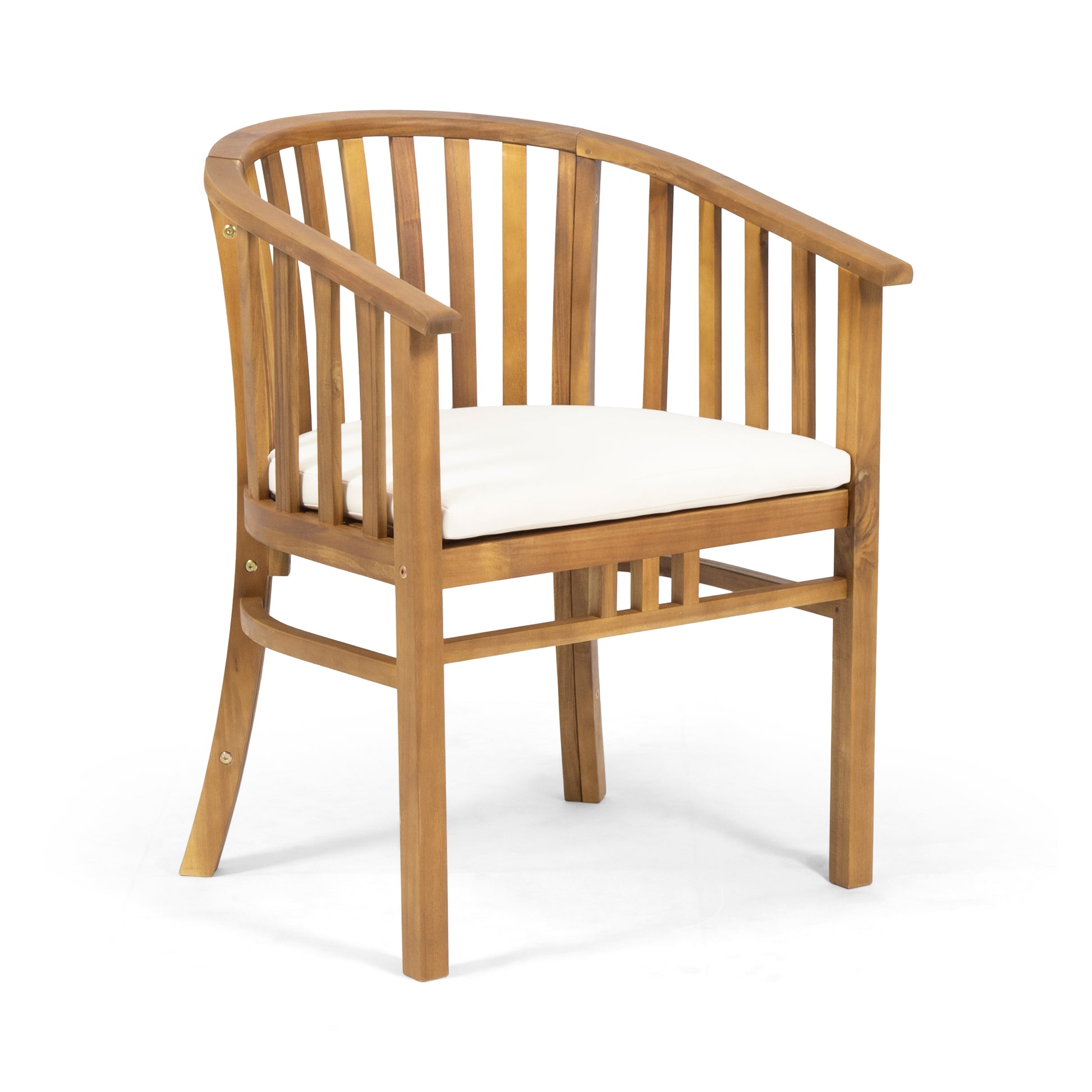 2-Pack Outdoor Wooden Dining Chairs with Cream Cushions, Teak Finish Weather-Resistant Patio Seating
