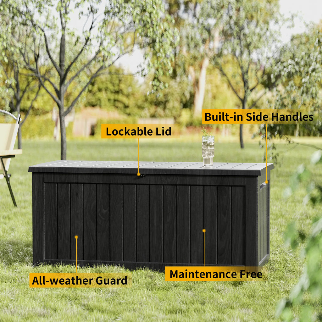 230 Gallon Resin Deck Box, Water-Resistant Lockable Outdoor Storage Box for Patio Organization