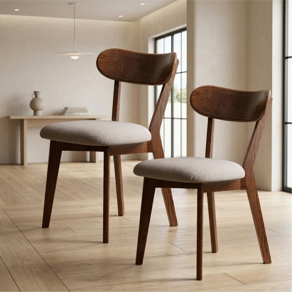 Set of 2/4 Solid Oak Wood Dining Chairs, Farmhouse Natural Wood Finish - 47.5x55.5x78cm