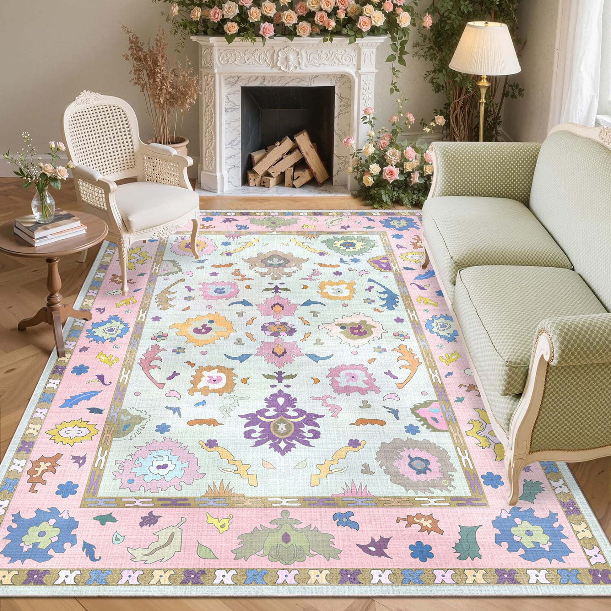 Washable Oushak Rug Non Slip Rugs for Living Room, Soft Rug for Bedroom Kids Nursery, Dining Room, Home Office Home Decor