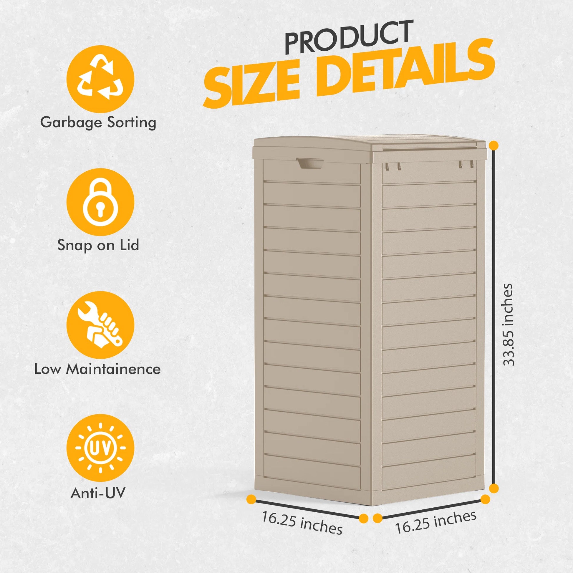 31 Gallon Outdoor Trash & Recycling Bin, Resin Deck Box with Manual Lift Lid for Garbage Storage