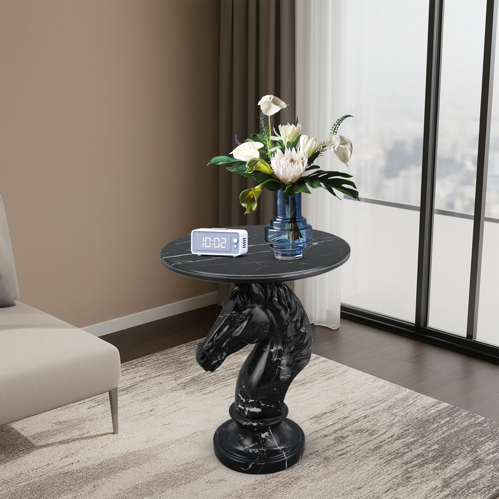 Black Horse Head Accent Table, Animal Statue End Table for Living Room