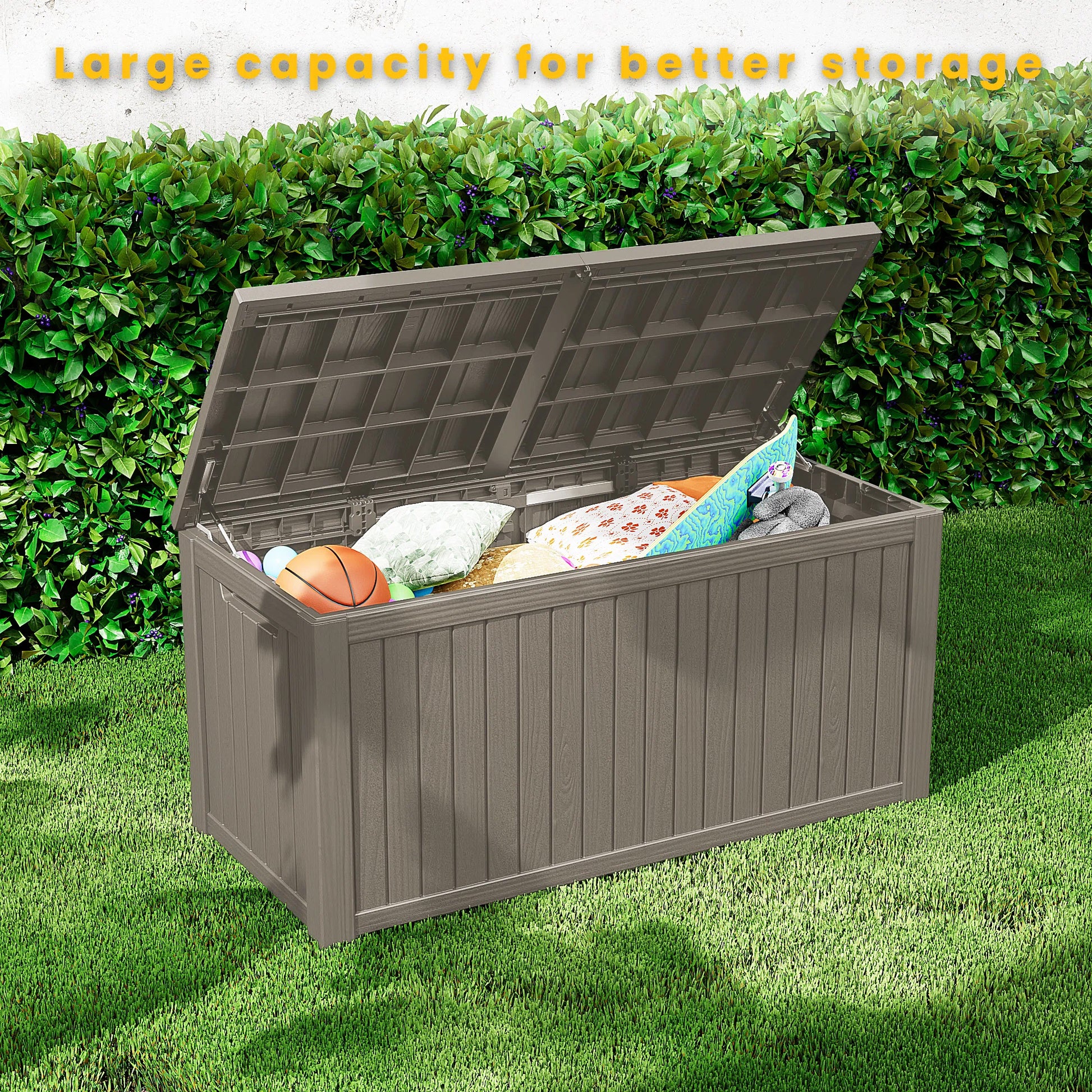 180 Gallon Resin Deck Box, Water-Resistant Lockable Outdoor Storage Box for Patio Organization