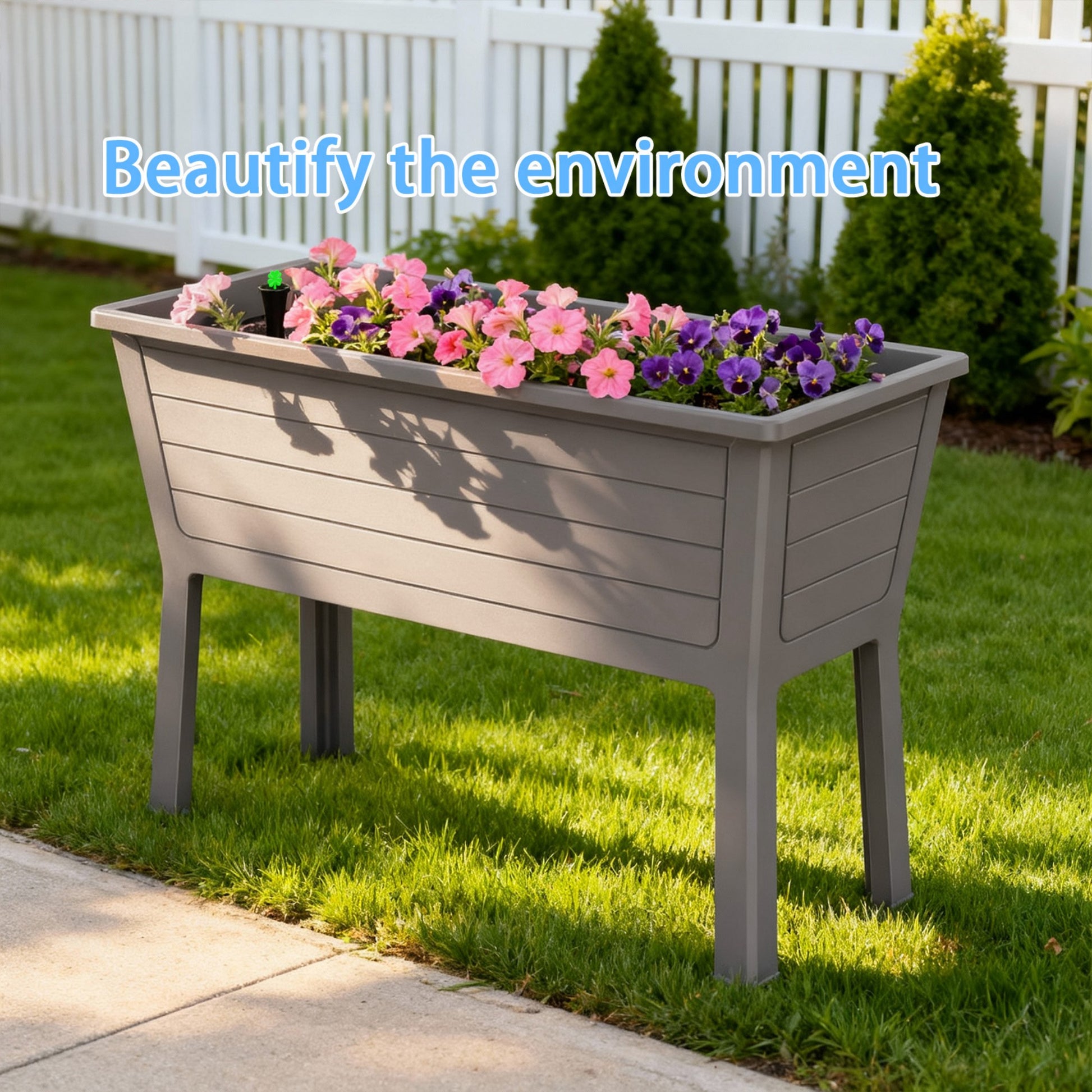Light Coffee Raised Garden Bed, 27 Gal Soil & 5 Gal Water Storage, UV-Resistant Resin Outdoor Planter