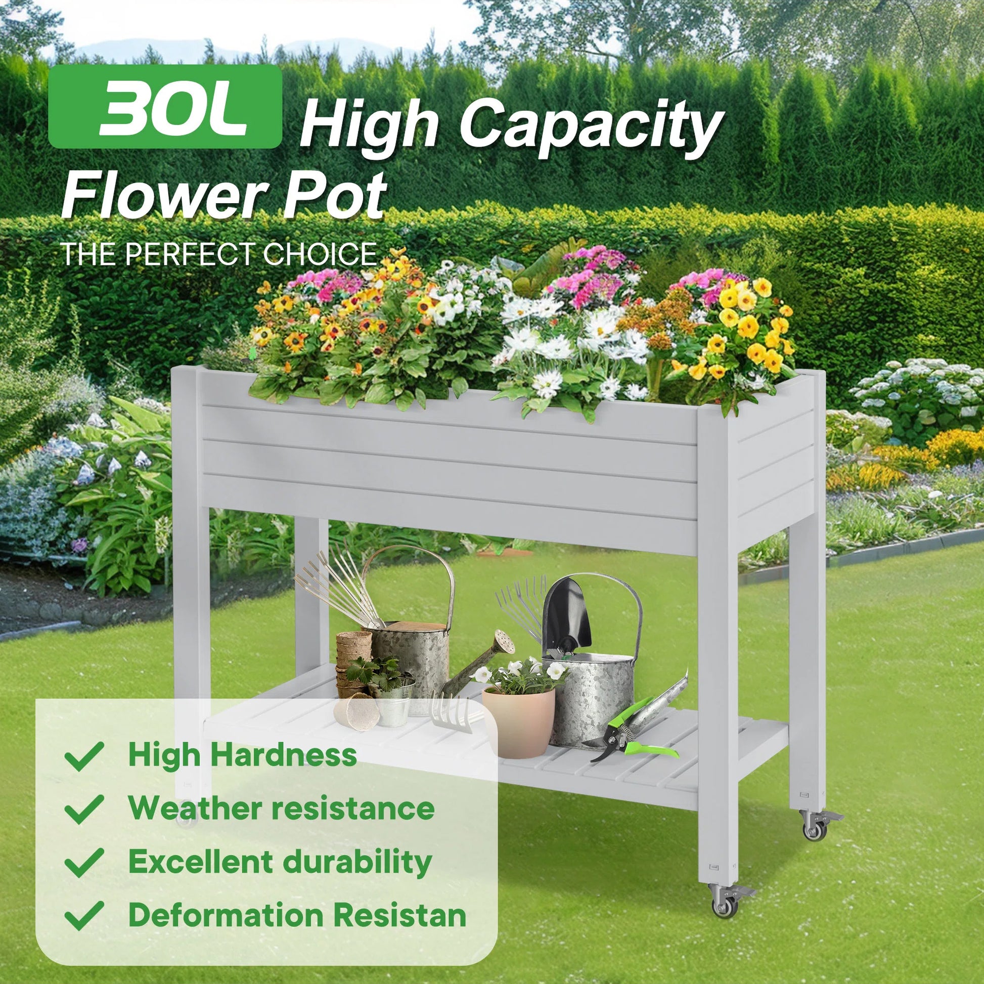 Garden Bed with wheels, Outdoor Planter Box for Vegetables, Flowers & Herbs, 21 Gallon Raised Planter